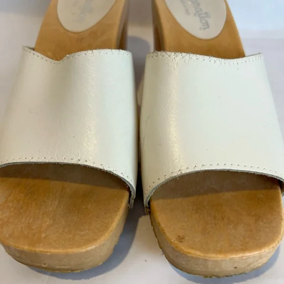 VINTAGE 90’s/Y2K White Leather Wooden Chunky Heel Open Toe Mule Size 8 - Picture 8 of 10